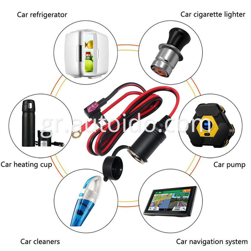 12V/24V 10A/15A Κύκλωμα ασφαλειών και ακροδέκτες μπαταρίας σε καλώδιο ελαφρύτερου τσιγάρου αυτοκινήτου
